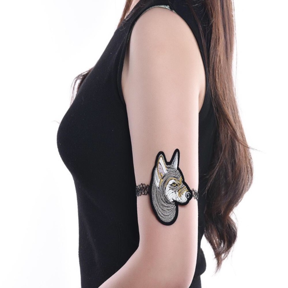 🐺 Awesome large Wolf large patch 90s style tattoo stretchy armband 🐺